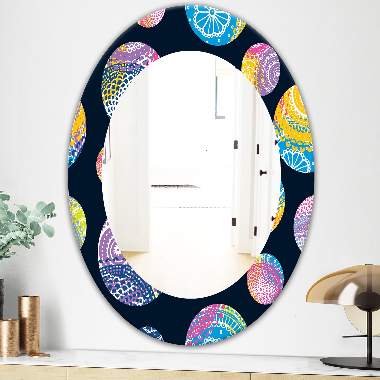 Lace Patterned Circles - Modern Mirror - Oval or Round Wall Mirror