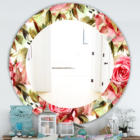 Pink Blossom 58 - Traditional Mirror - Frameless Oval or Round Wall Mirror