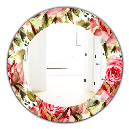 Pink Blossom 58 - Traditional Mirror - Frameless Oval or Round Wall Mirror