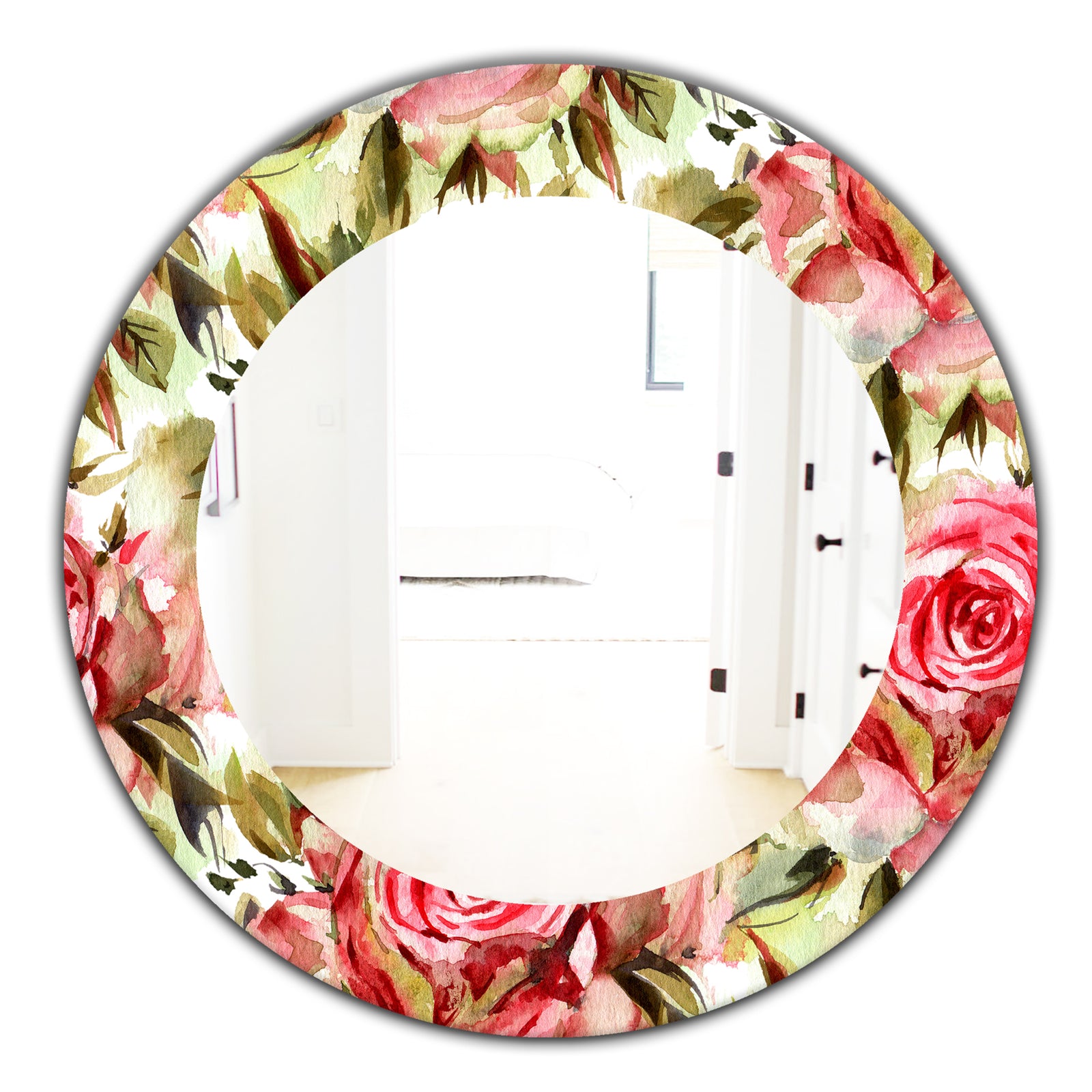 Pink Blossom 58 - Traditional Mirror - Frameless Oval or Round Wall Mirror
