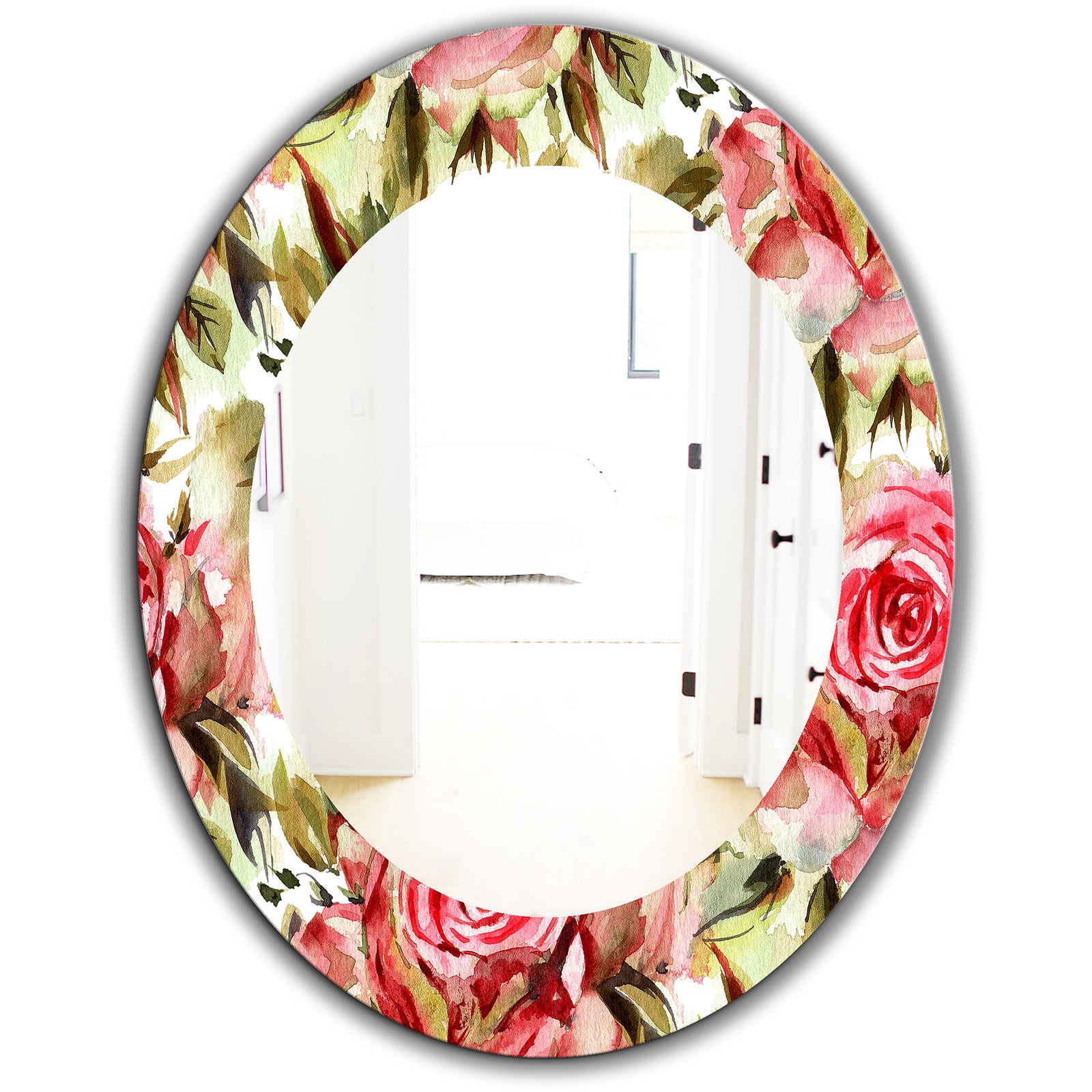 Pink Blossom 58 - Traditional Mirror - Frameless Oval or Round Wall Mirror