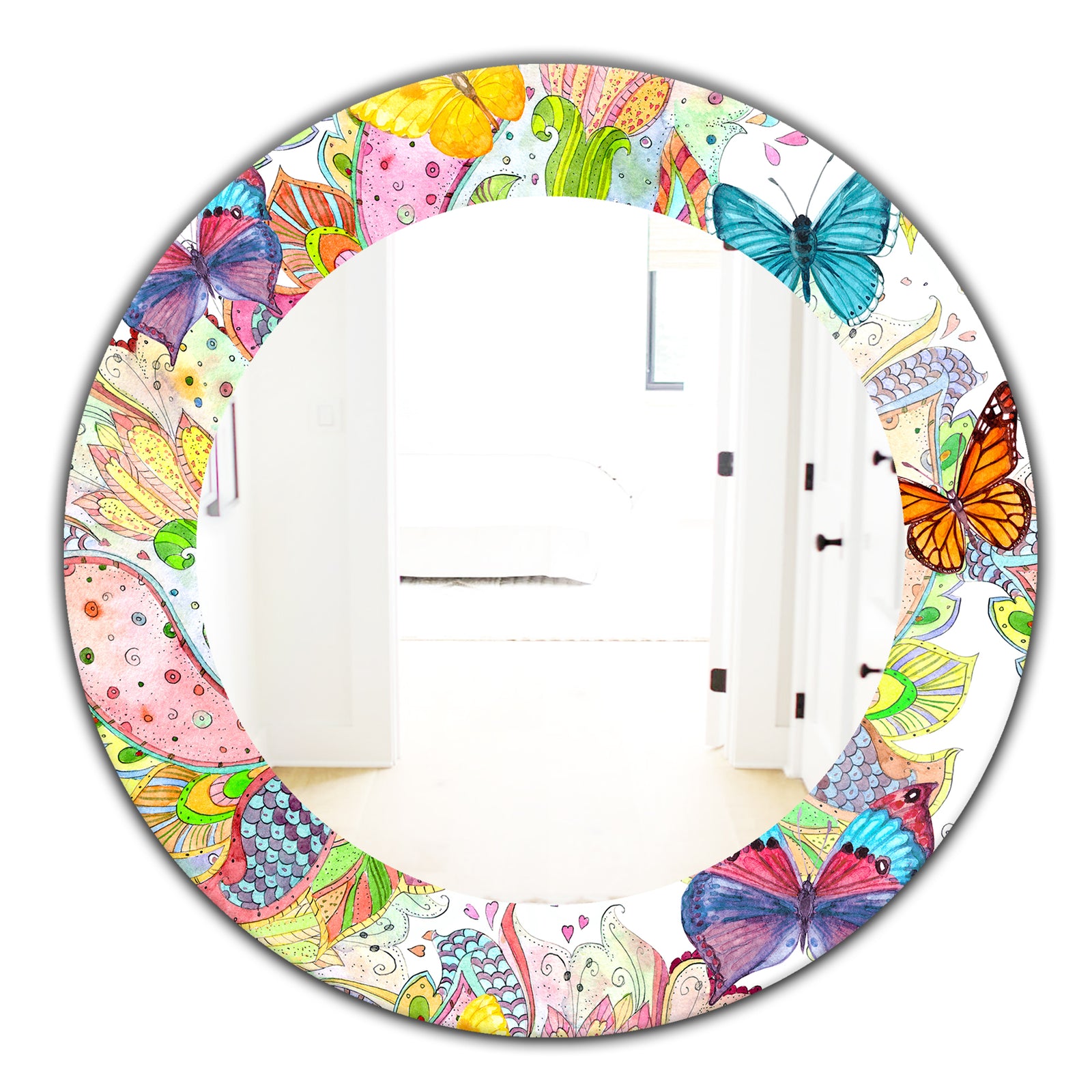 Bohemian Butterflies - Bohemian & Eclectic Mirror - Oval or Round Wall Mirror