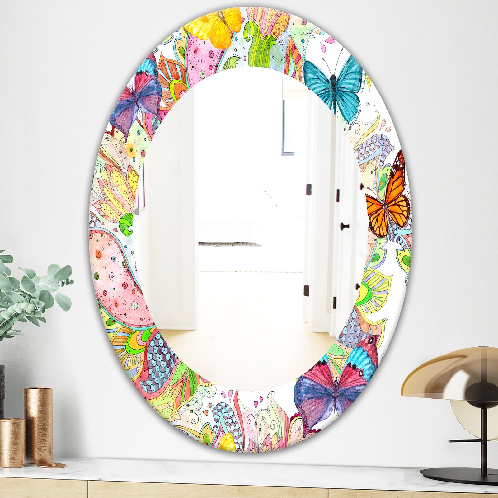 Bohemian Butterflies - Bohemian & Eclectic Mirror - Oval or Round Wall Mirror