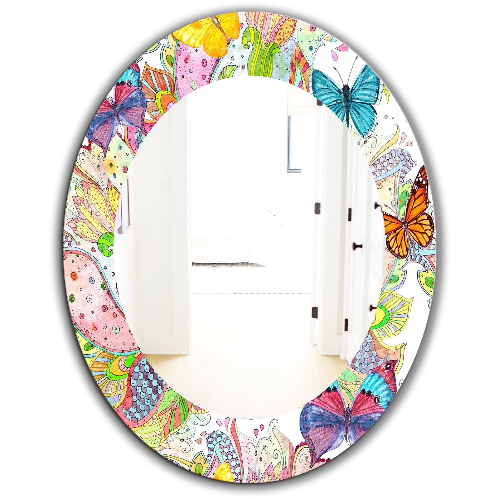 Bohemian Butterflies - Bohemian & Eclectic Mirror - Oval or Round Wall Mirror