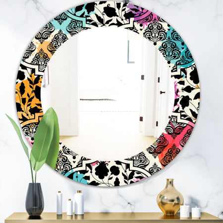 Black Floral With Pops Of Color - Modern Mirror - Oval or Round Wall Mirror