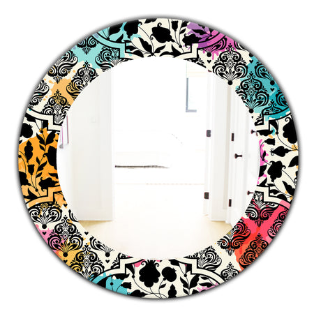 Black Floral With Pops Of Color - Modern Mirror - Oval or Round Wall Mirror