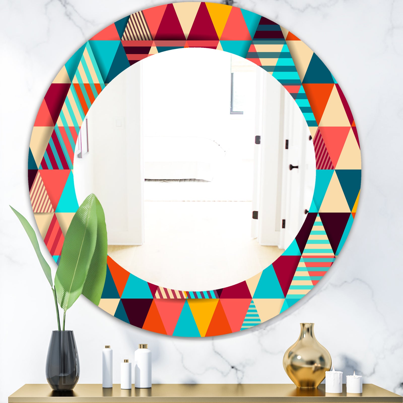 Triangular Colourfields 35 - Mid-Century Mirror - Oval or Round Wall Mirror