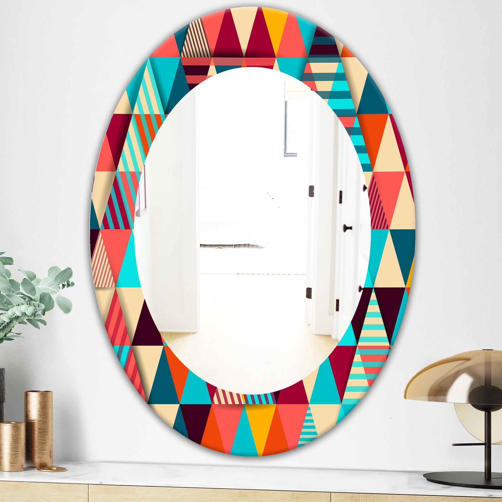 Triangular Colourfields 35 - Mid-Century Mirror - Oval or Round Wall Mirror
