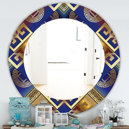 Meander Greek Royal Blue - Traditional Mirror - Oval or Round Wall Mirror