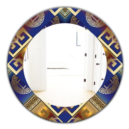 Meander Greek Royal Blue - Traditional Mirror - Oval or Round Wall Mirror