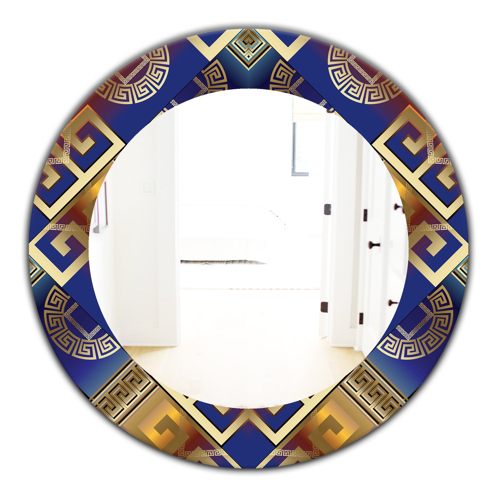 Meander Greek Royal Blue - Traditional Mirror - Oval or Round Wall Mirror