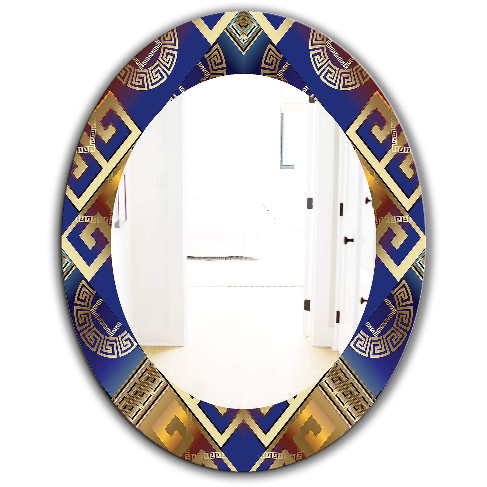 Meander Greek Royal Blue - Traditional Mirror - Oval or Round Wall Mirror
