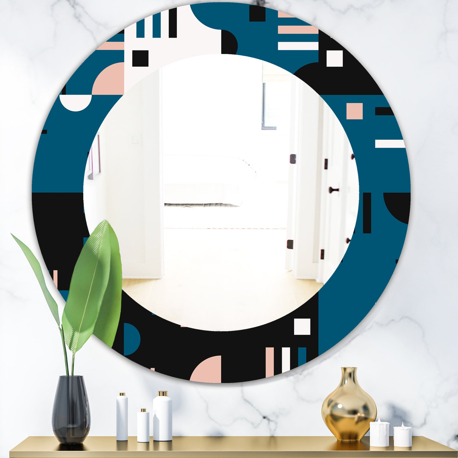 Retro Blue Style - Mid-Century Mirror - Frameless Oval or Round Wall Mirror