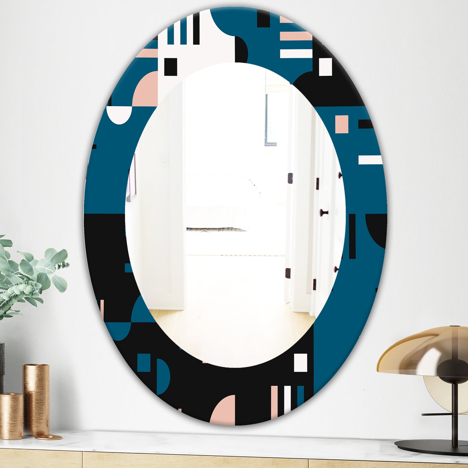 Retro Blue Style - Mid-Century Mirror - Frameless Oval or Round Wall Mirror