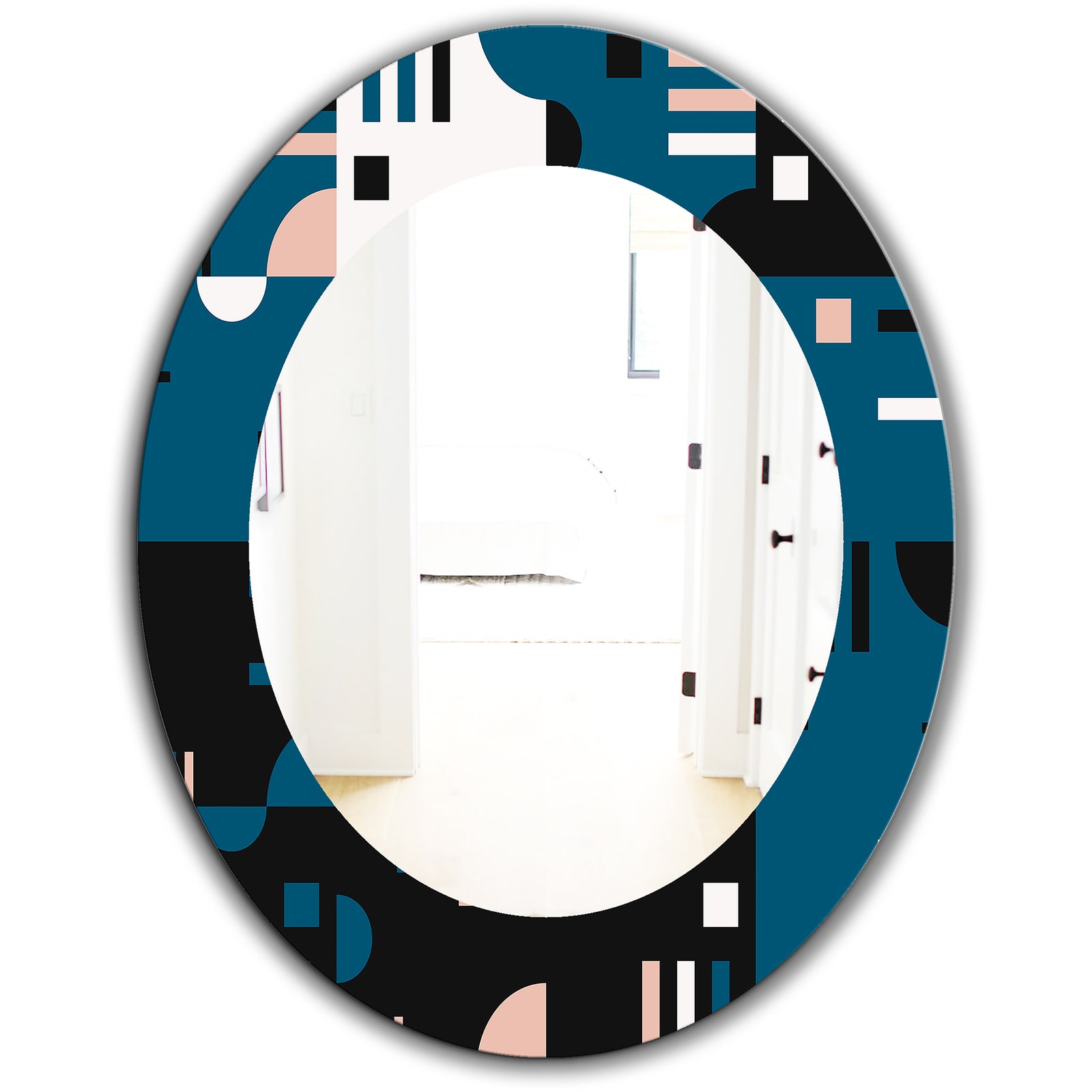 Retro Blue Style - Mid-Century Mirror - Frameless Oval or Round Wall Mirror