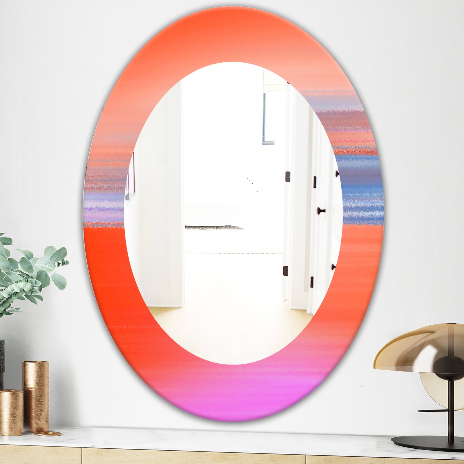 Pink Spheres 13 - Mid-Century Mirror - Frameless Oval or Round Wall Mirror
