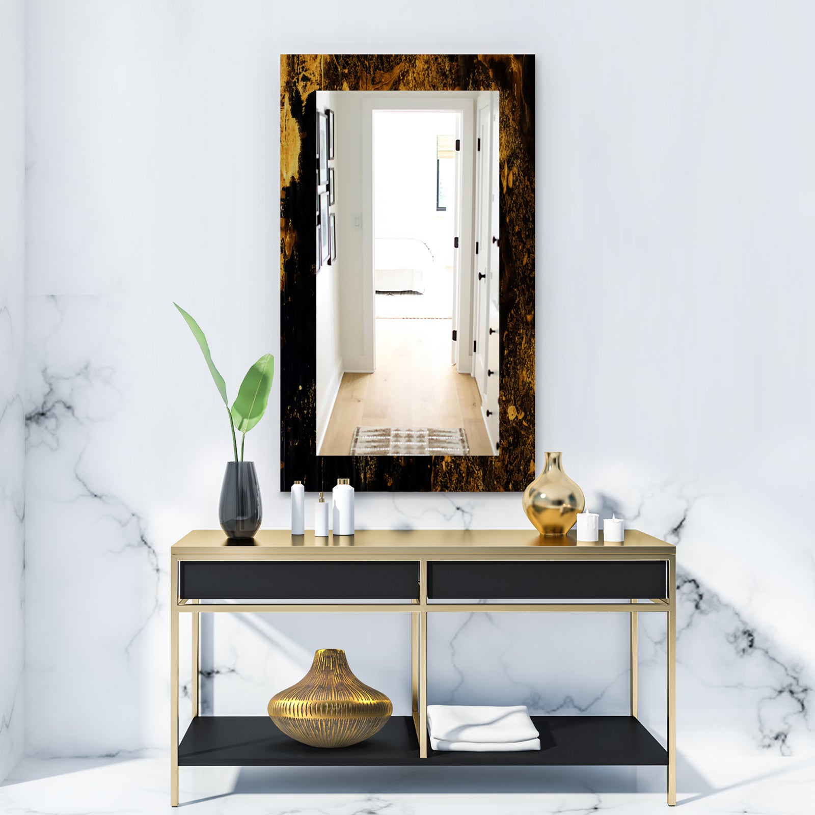 Marbled Yellow 8 - Glam Wall Mirror - Vanity Mirror