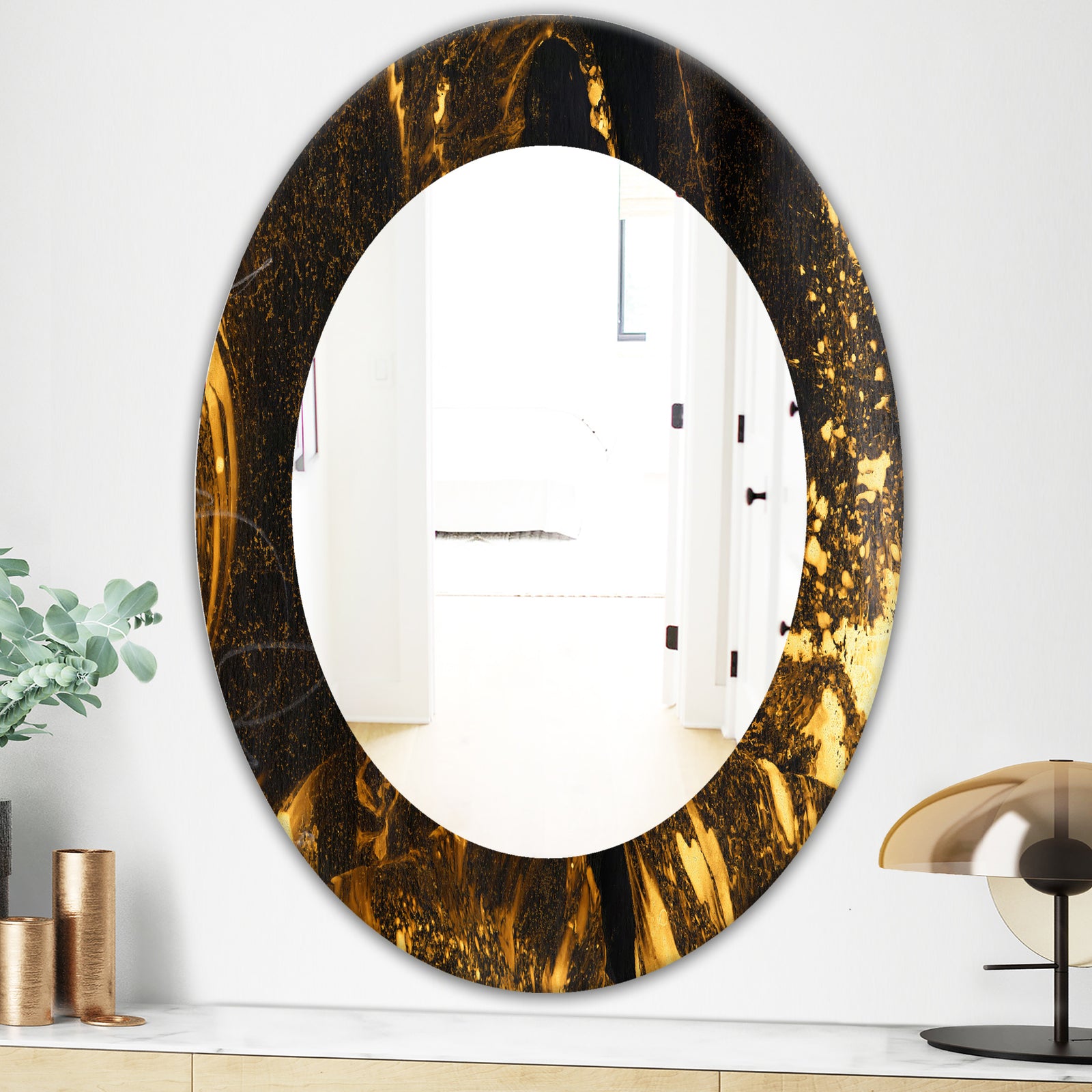 Marbled Yellow 9 - Glam Wall Mirror - Oval or Round Wall Mirror