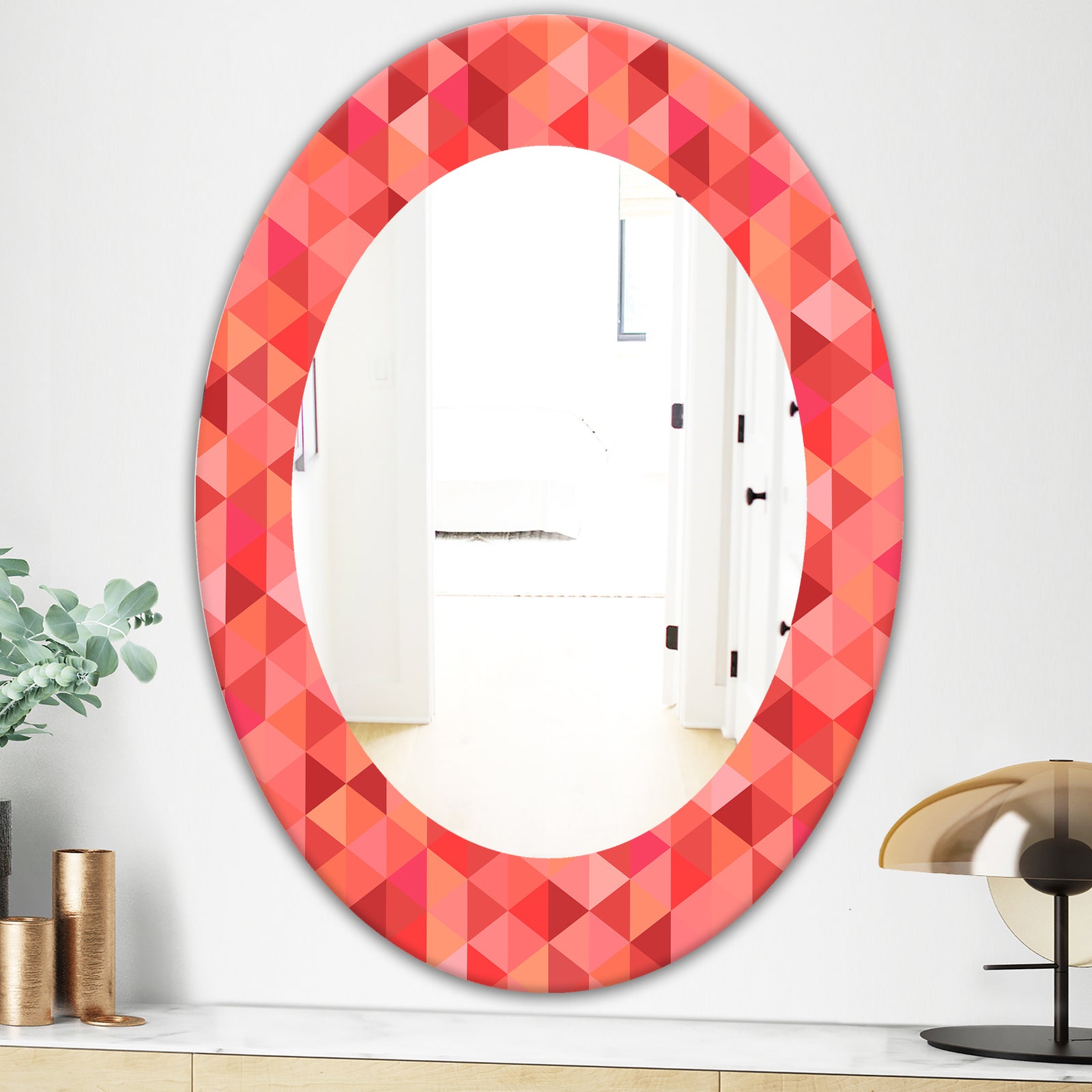 Pink Spheres 14 - Mid-Century Mirror - Frameless Oval or Round Wall Mirror