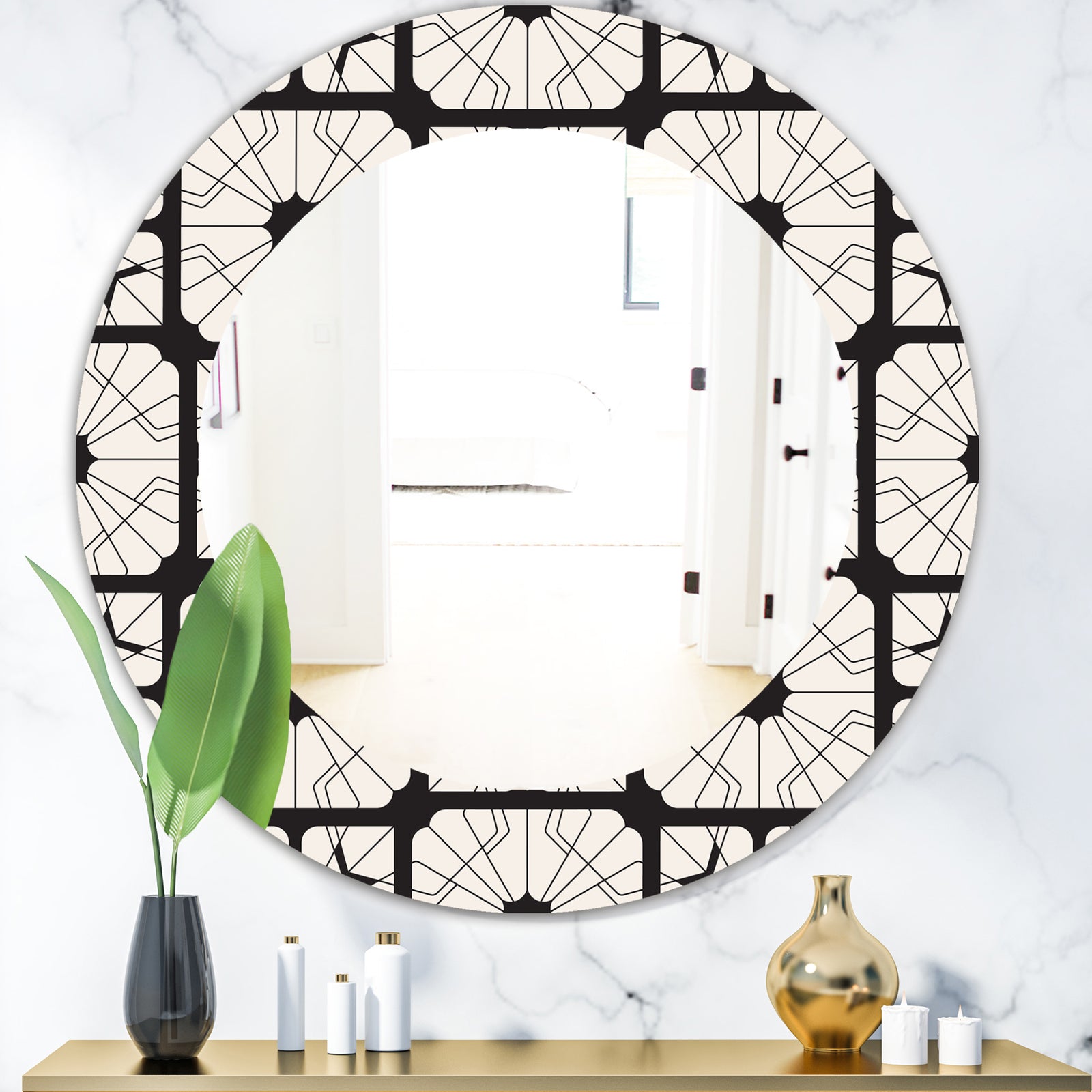 Black & White 9 - Mid-Century Modern Mirror - Oval or Round Wall Mirror