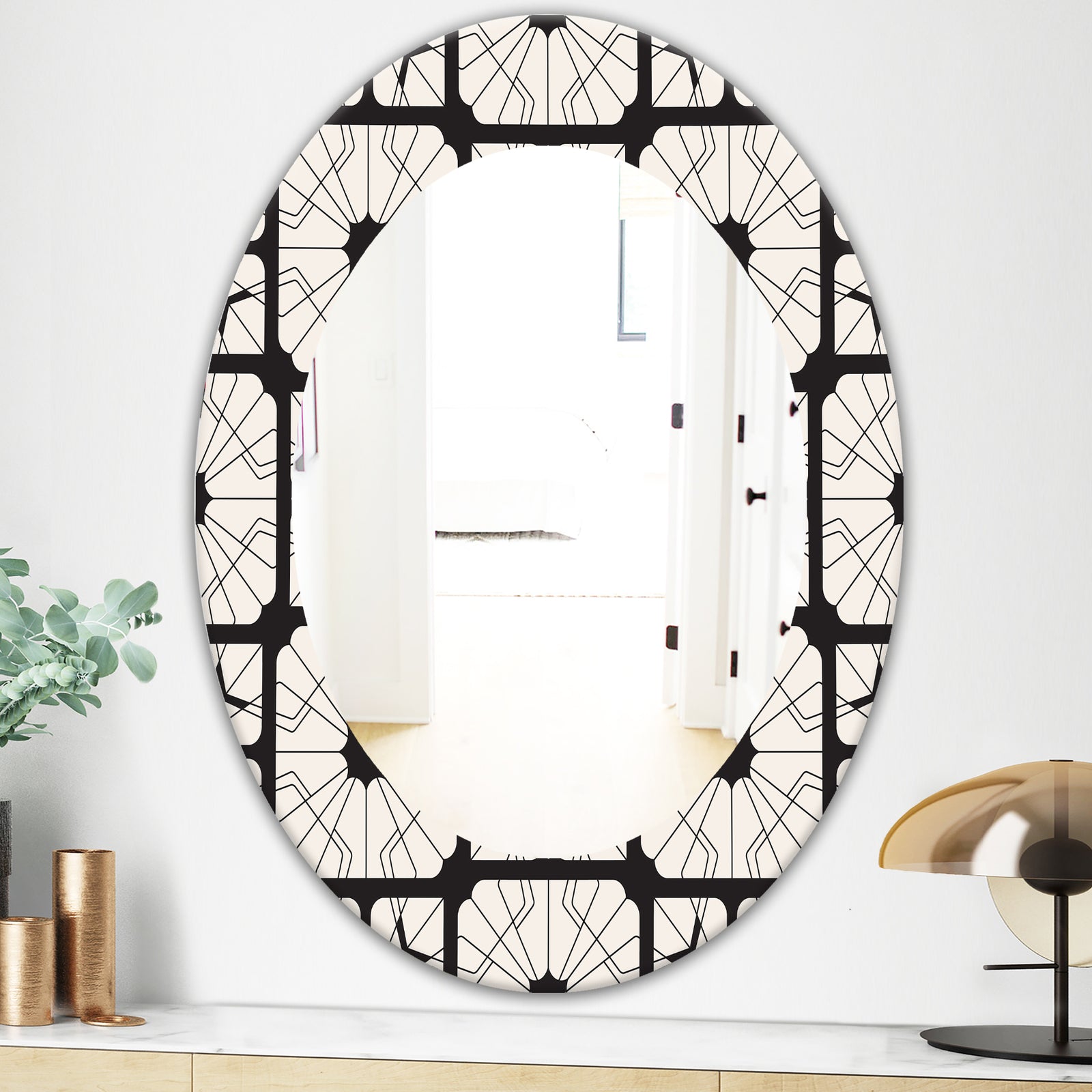 Black & White 9 - Mid-Century Modern Mirror - Oval or Round Wall Mirror