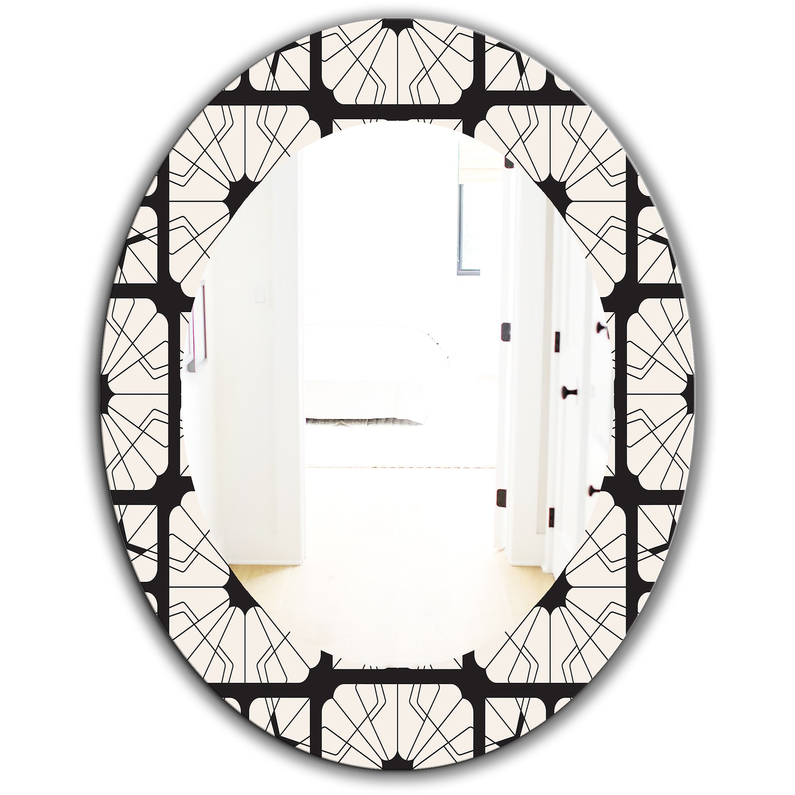 Black & White 9 - Mid-Century Modern Mirror - Oval or Round Wall Mirror