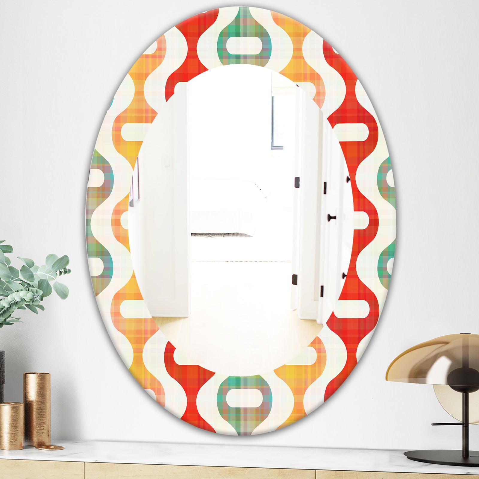 Orange Yellow and Green Shapes - Mid-Century Mirror - Oval or Round Wall Mirror