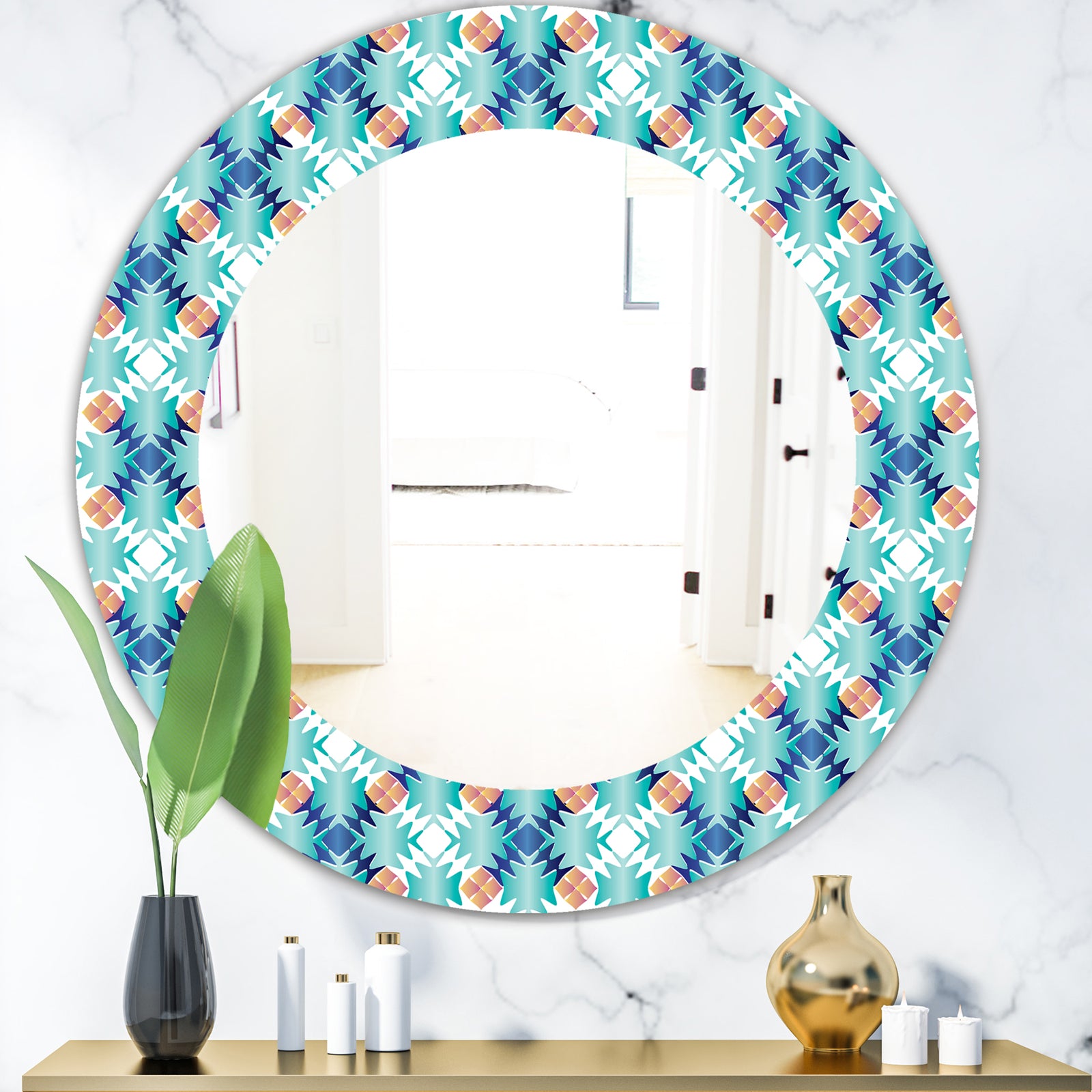 Shades Of Blue - Mid-Century Mirror - Oval or Round Wall Mirror