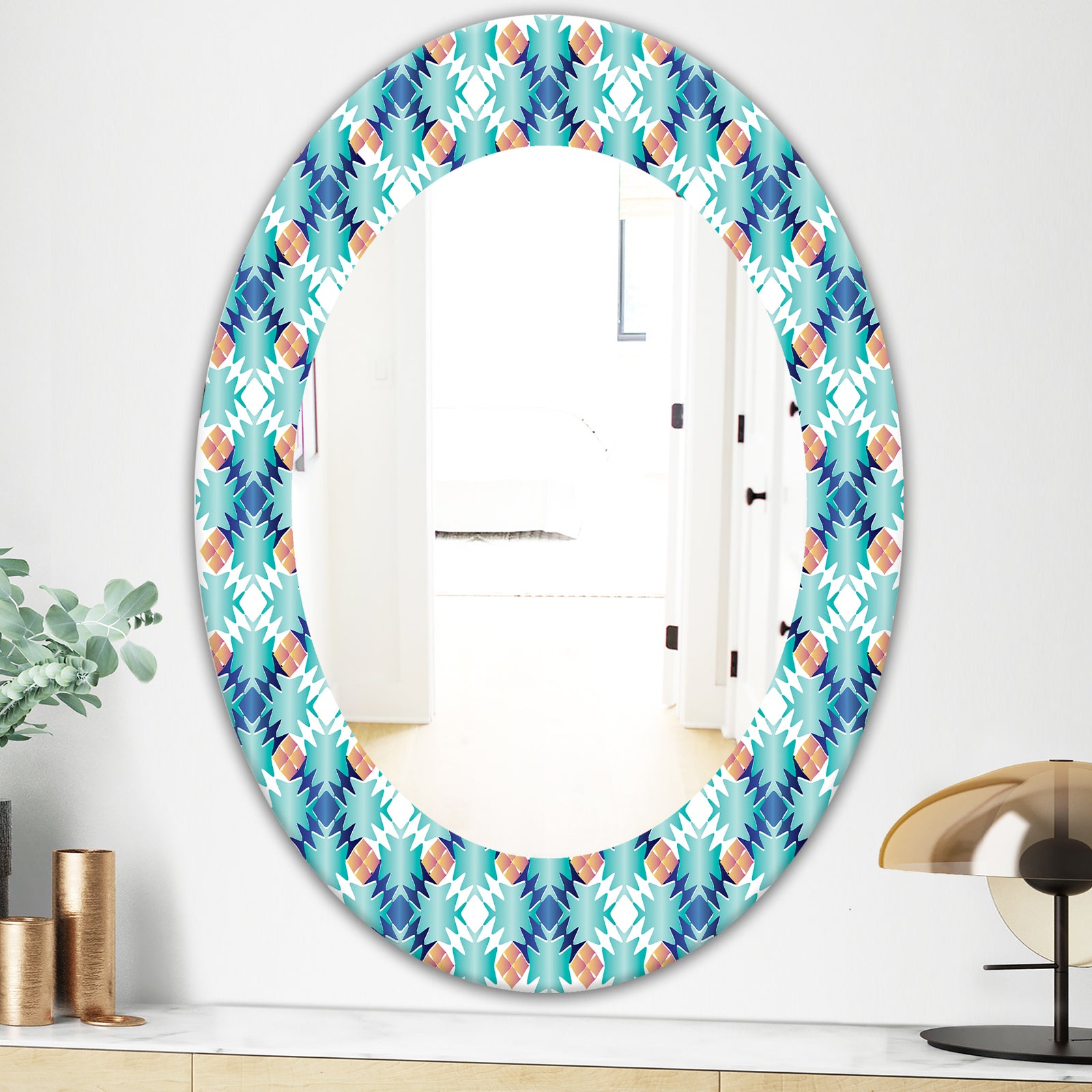 Shades Of Blue - Mid-Century Mirror - Oval or Round Wall Mirror