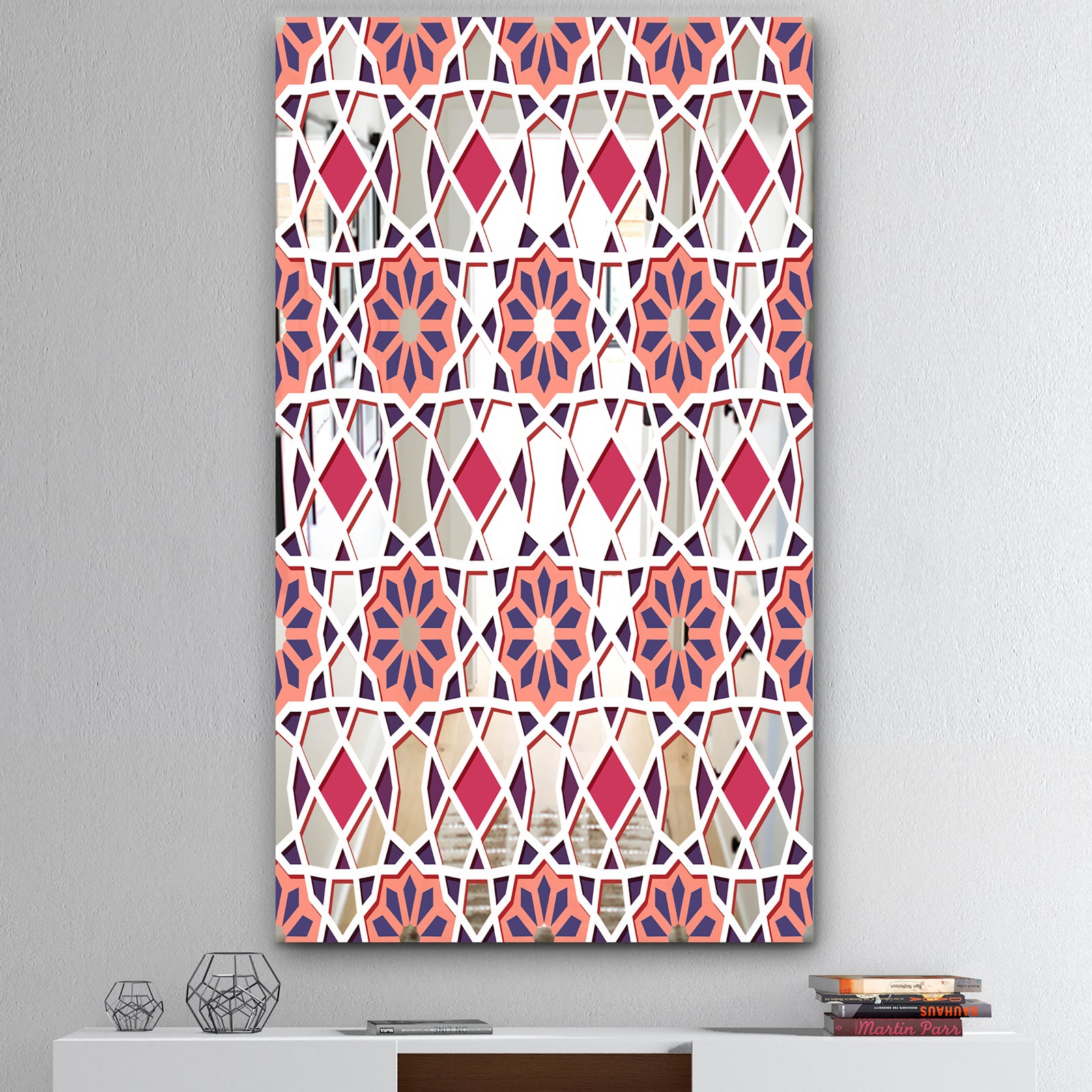 Pink Geometric Flower - Mid-Century Mirror - Ultra Modern Art Mirror