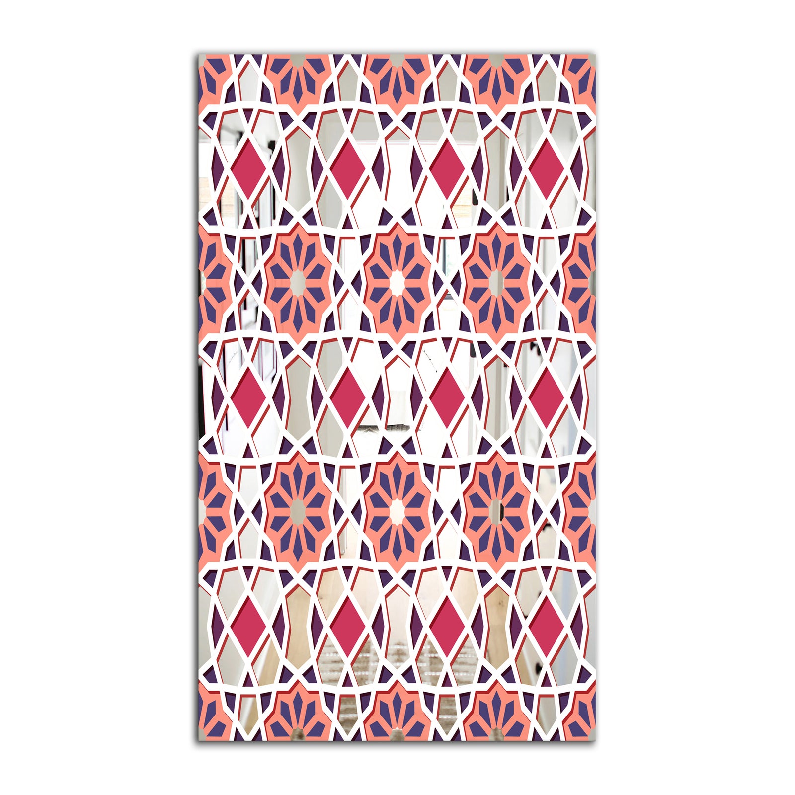 Pink Geometric Flower - Mid-Century Mirror - Ultra Modern Art Mirror