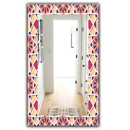 Pink Geometric Flower - Mid-Century Mirror - Frameless Vanity Mirror