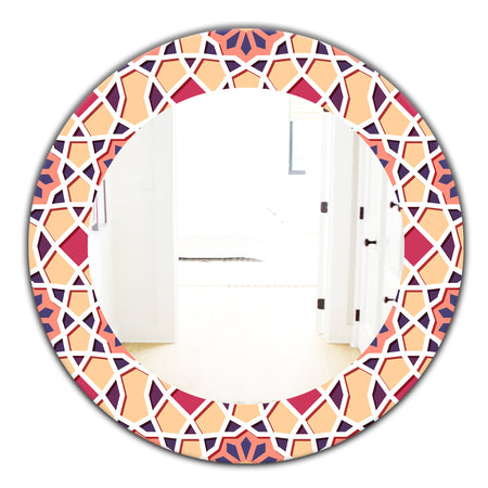 Pink Geometric Flower - Mid-Century Mirror - Frameless Oval or Round Wall Mirror