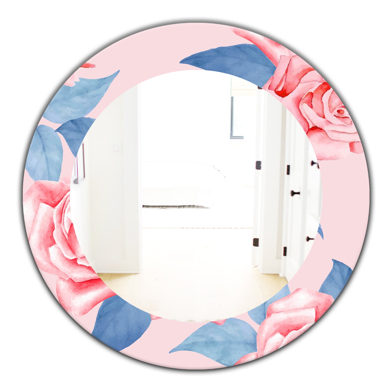 Pink Blossom 59 - Traditional Mirror - Frameless Oval or Round Wall Mirror