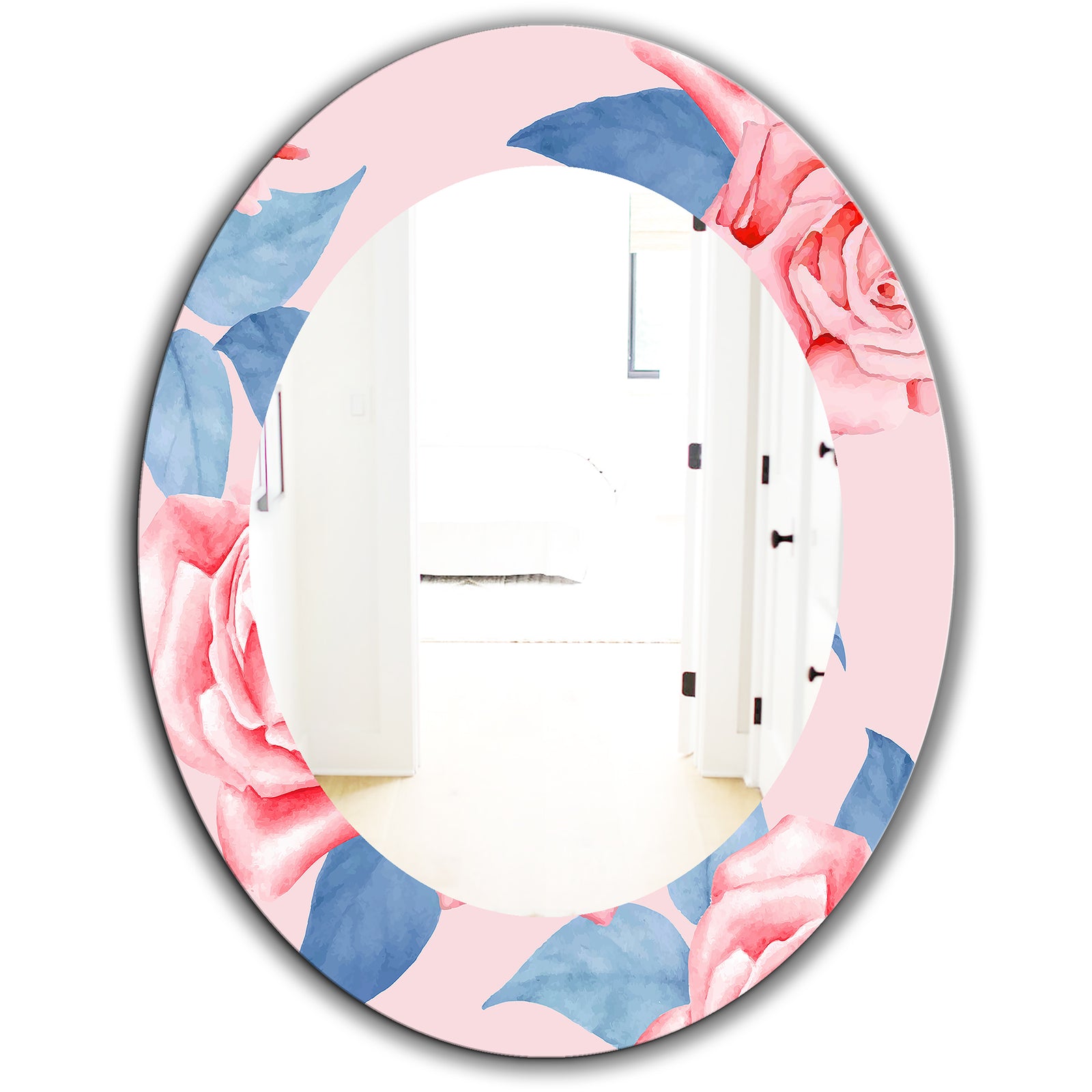 Pink Blossom 59 - Traditional Mirror - Frameless Oval or Round Wall Mirror