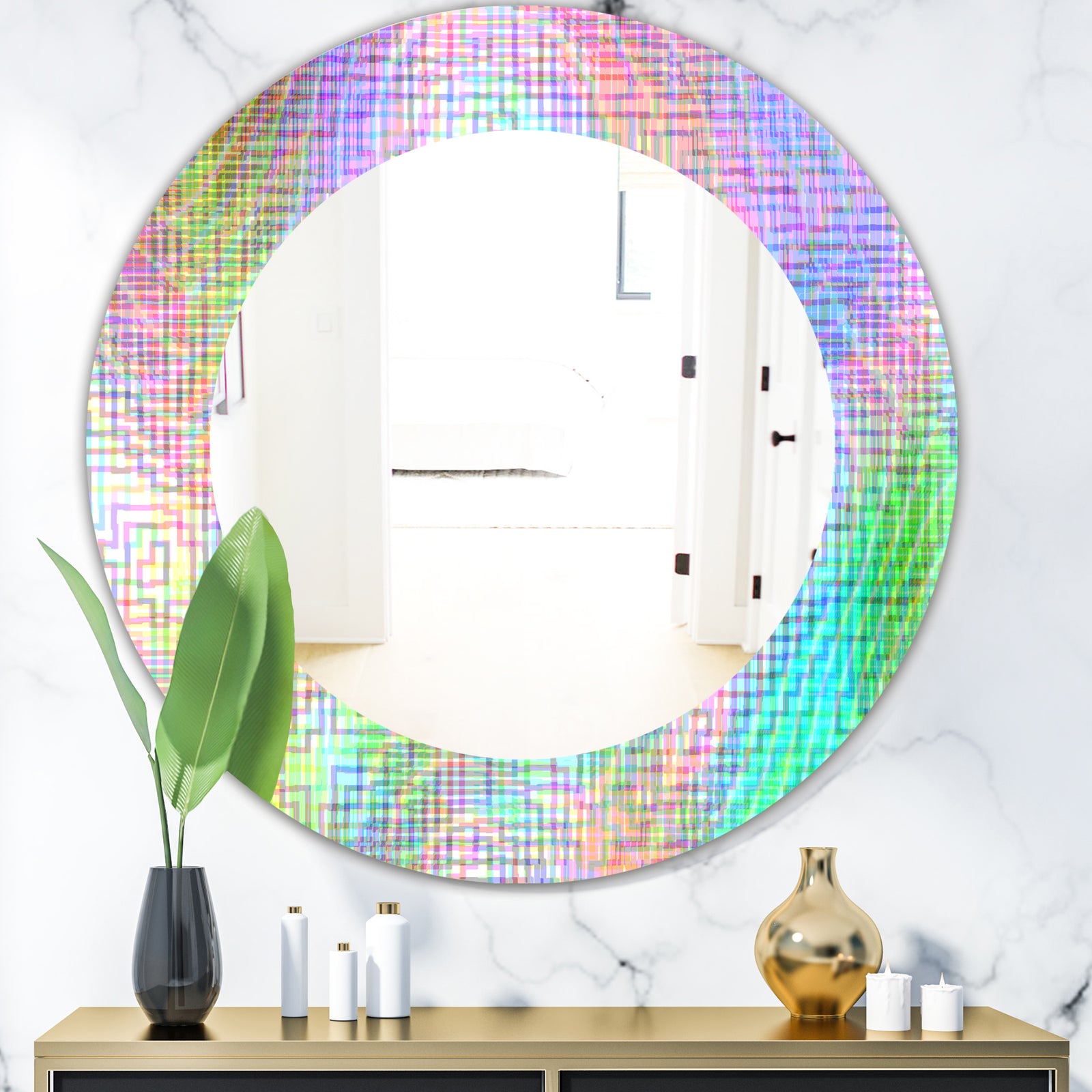 Pastel Checkers - Mid-Century Mirror - Oval or Round Wall Mirror