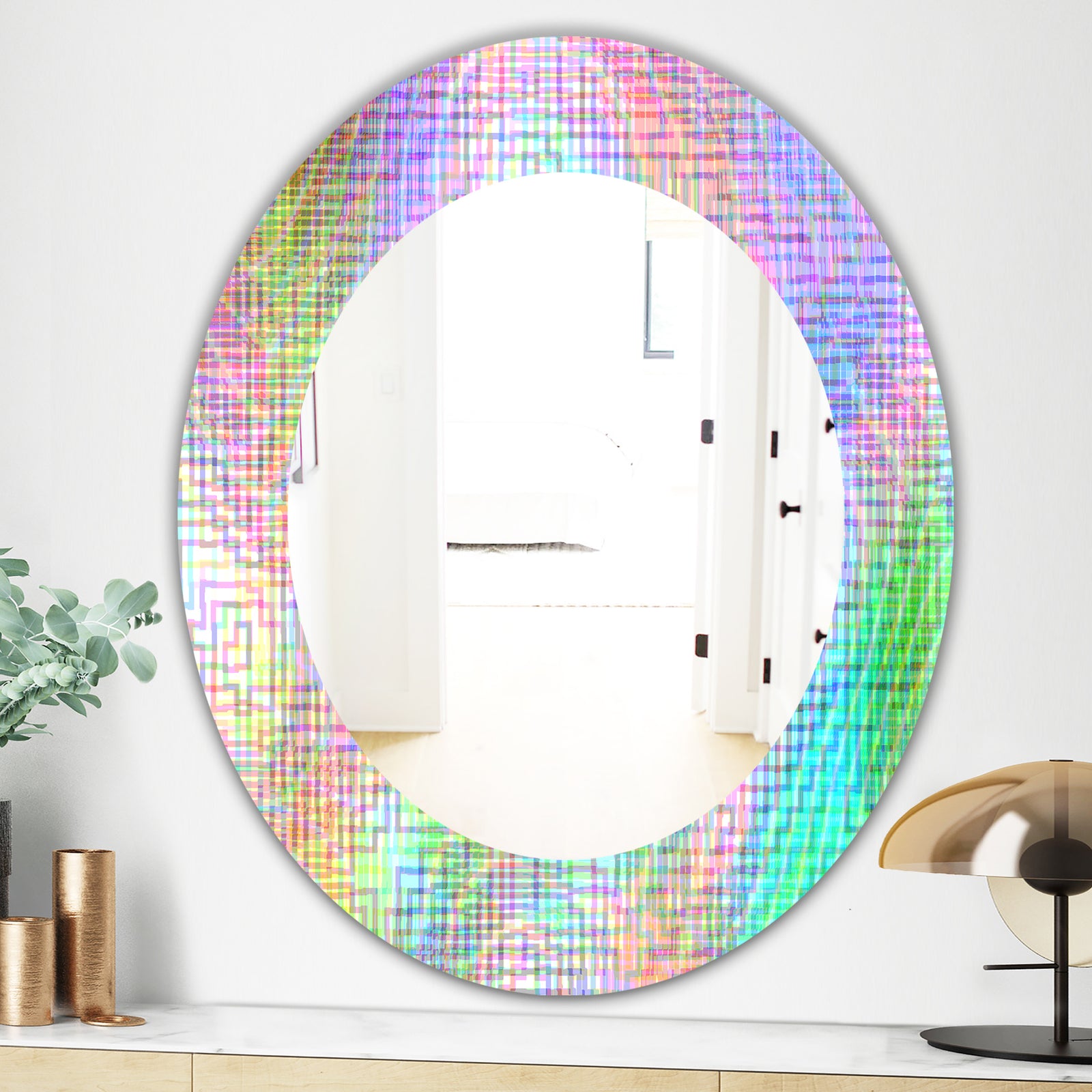 Pastel Checkers - Mid-Century Mirror - Oval or Round Wall Mirror