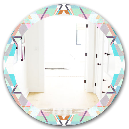 Pastel Triangles - Mid-Century Mirror - Oval or Round Vanity Mirror