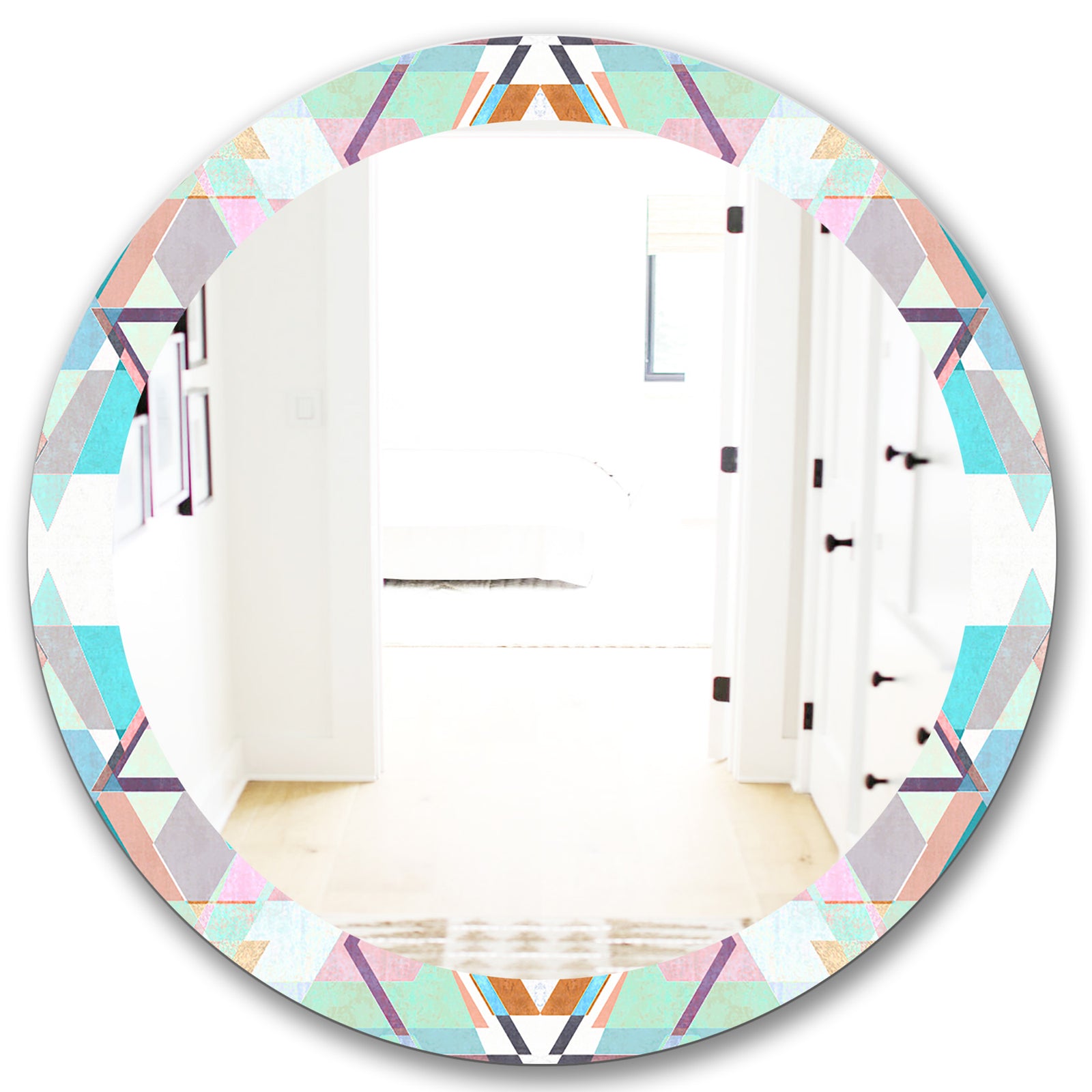 Pastel Triangles - Mid-Century Mirror - Oval or Round Vanity Mirror