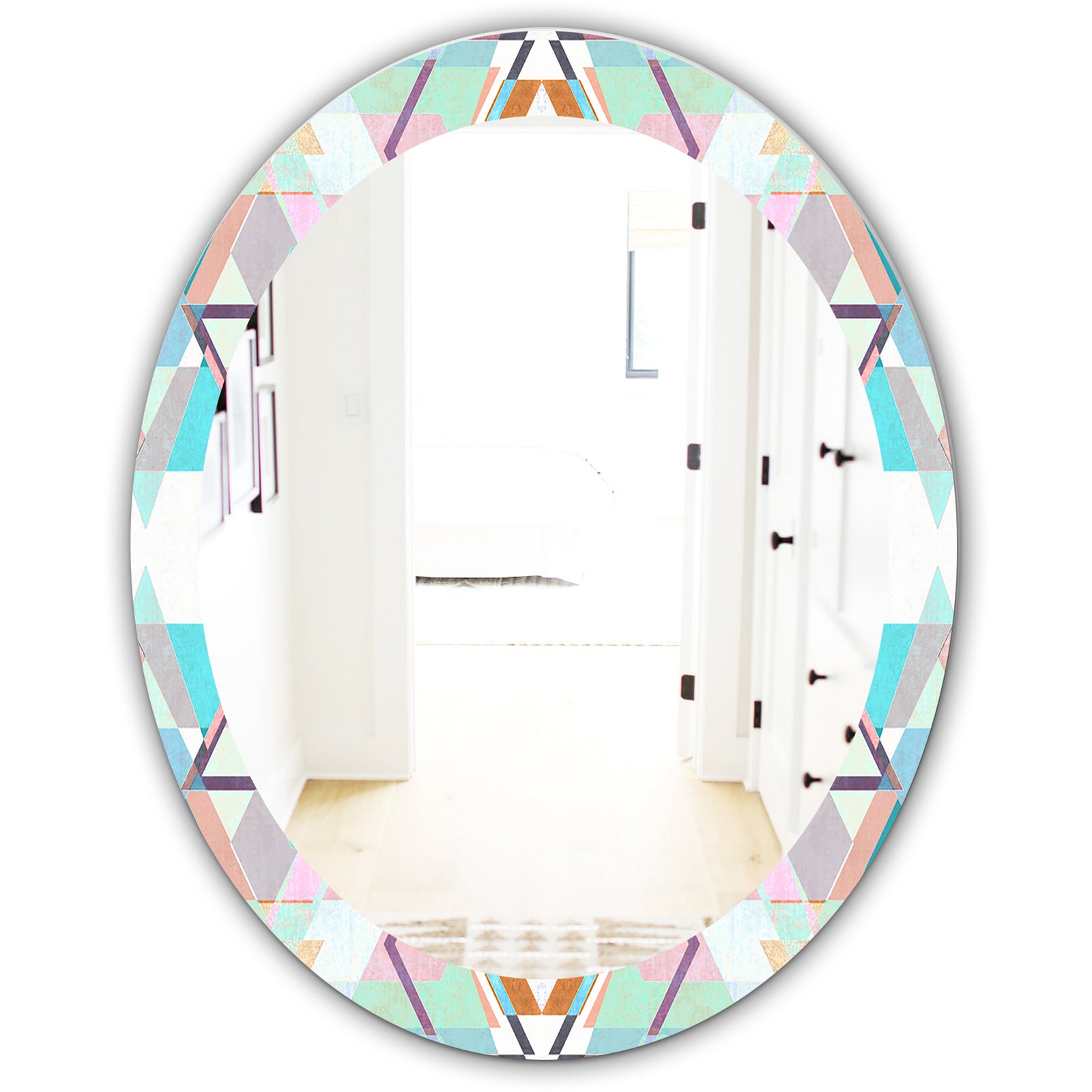 Pastel Triangles - Mid-Century Mirror - Oval or Round Vanity Mirror