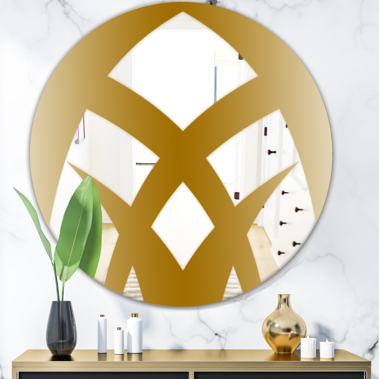 Gold Symmetrical Abstract - Glam Mirror - Oval or Round Wall Mirror