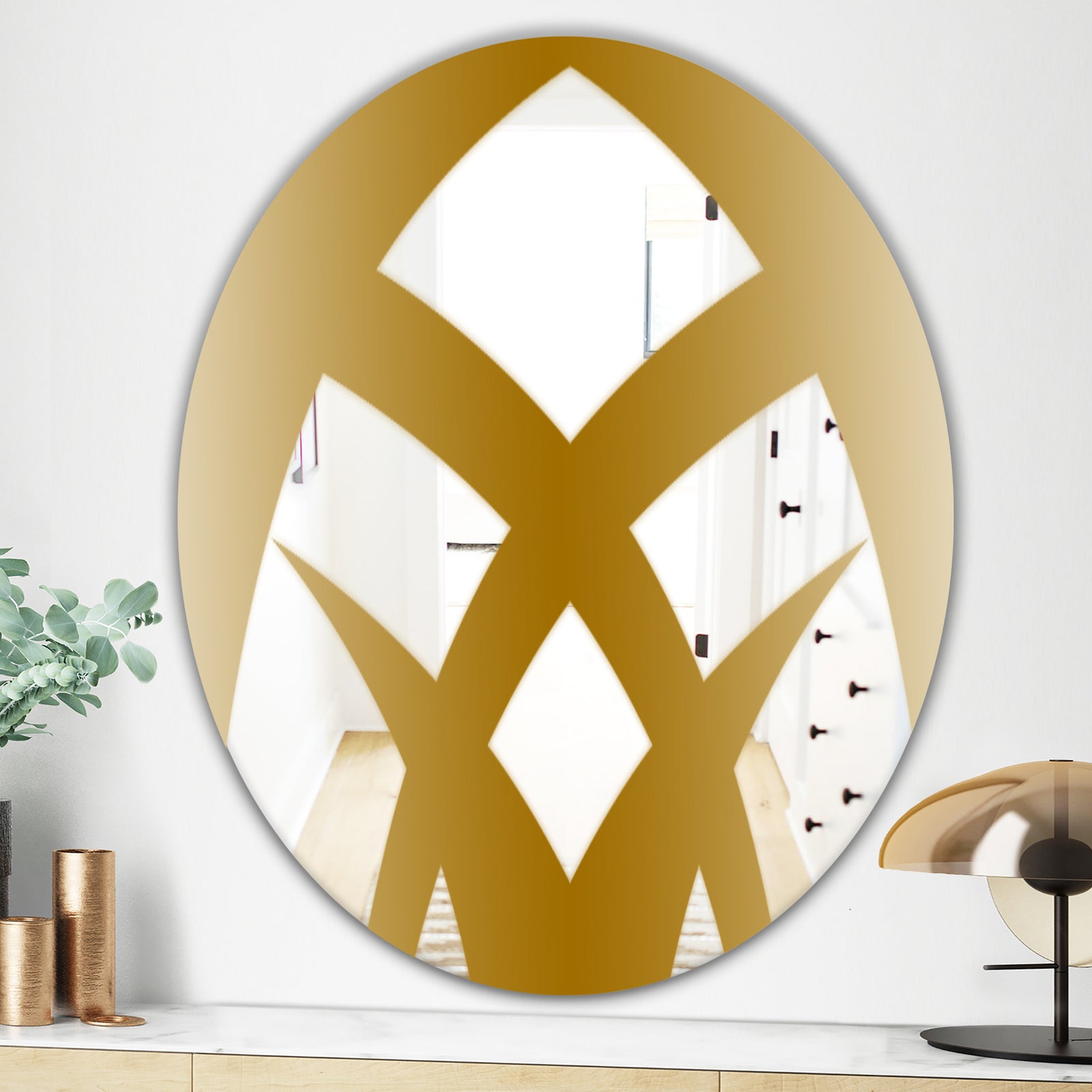 Gold Symmetrical Abstract - Glam Mirror - Oval or Round Wall Mirror