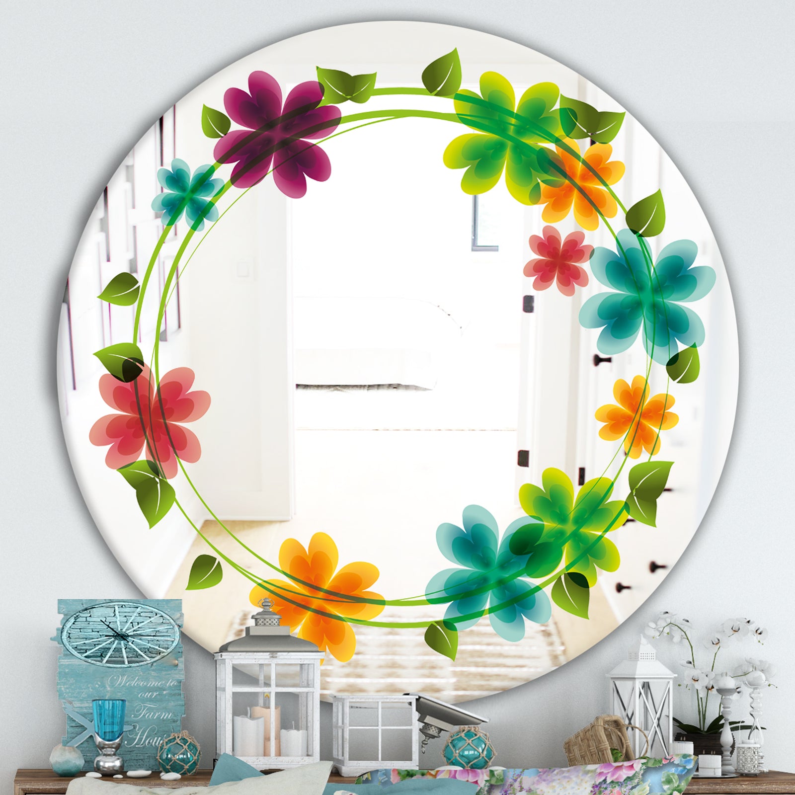 Flowers With Heart Petals - Cabin and Lodge Mirror - Oval or Round Wall Mirror