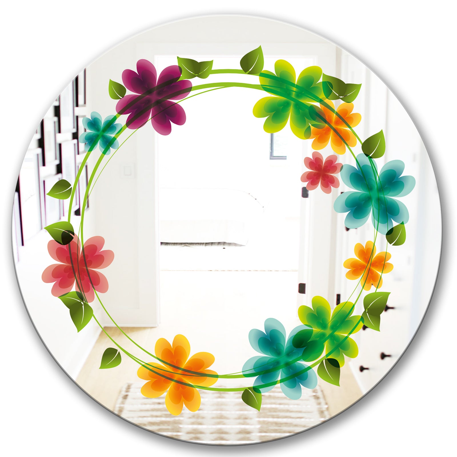 Flowers With Heart Petals - Cabin and Lodge Mirror - Oval or Round Wall Mirror