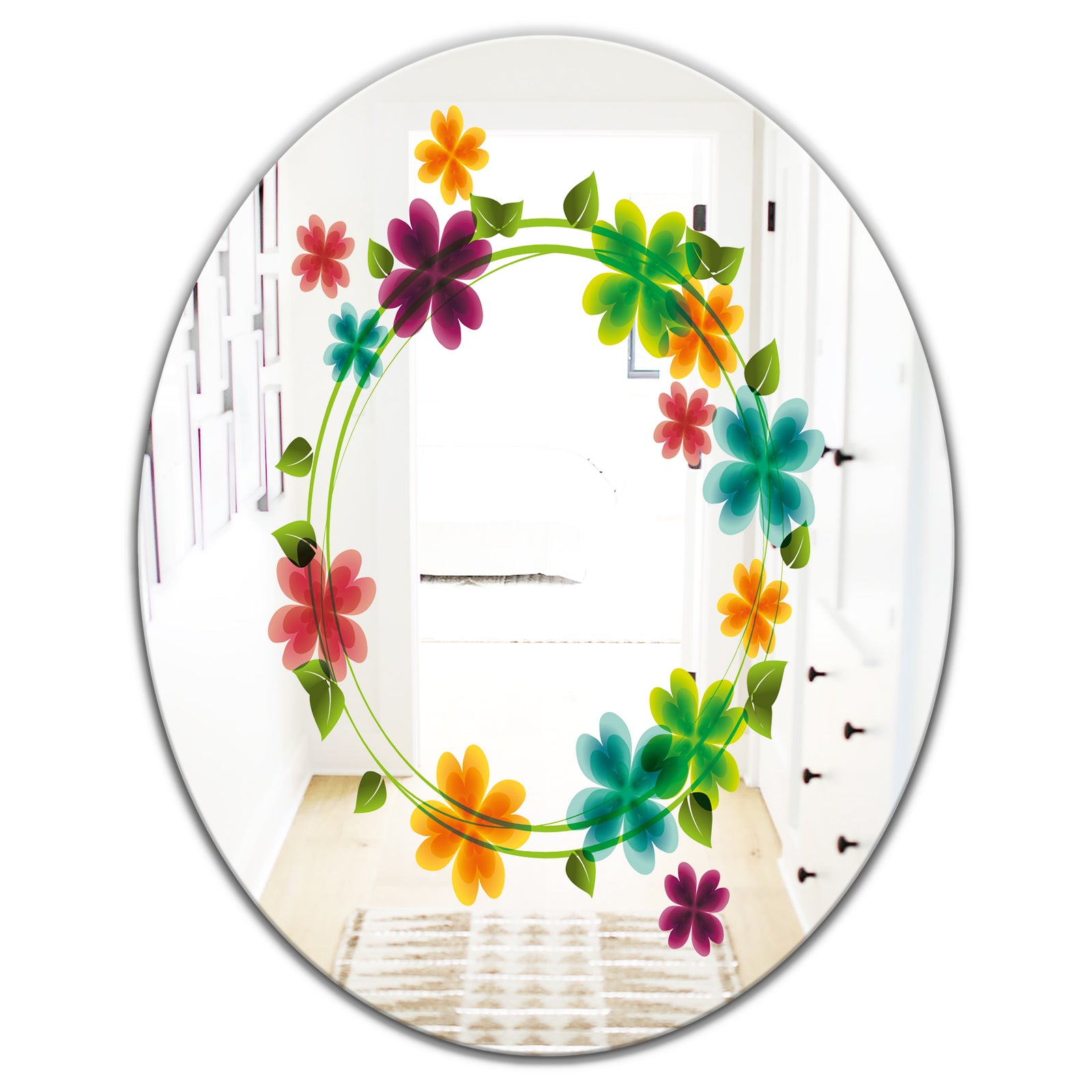 Flowers With Heart Petals - Cabin and Lodge Mirror - Oval or Round Wall Mirror