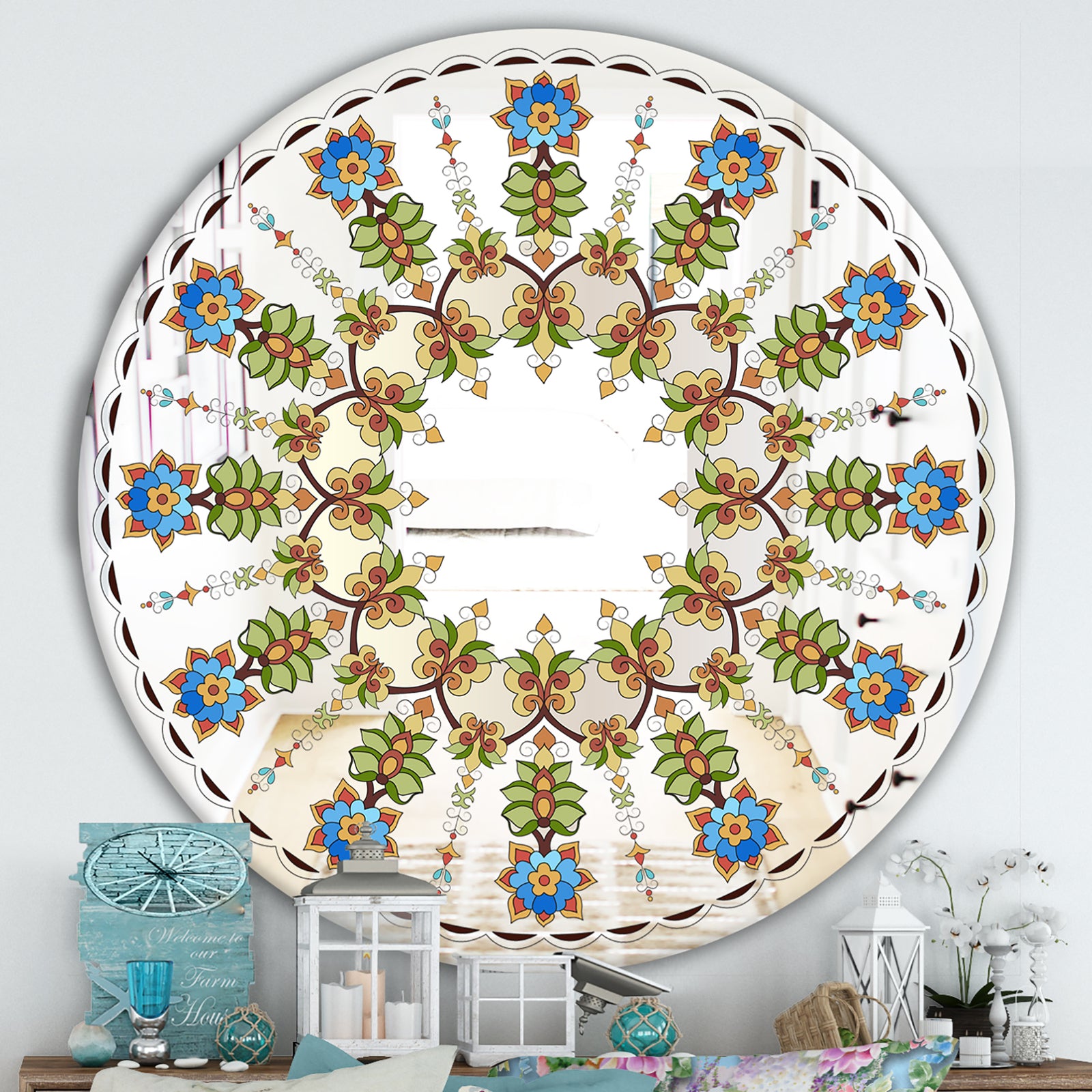 Tiny Flower Pattern - Cabin and Lodge Mirror - Oval or Round Wall Mirror