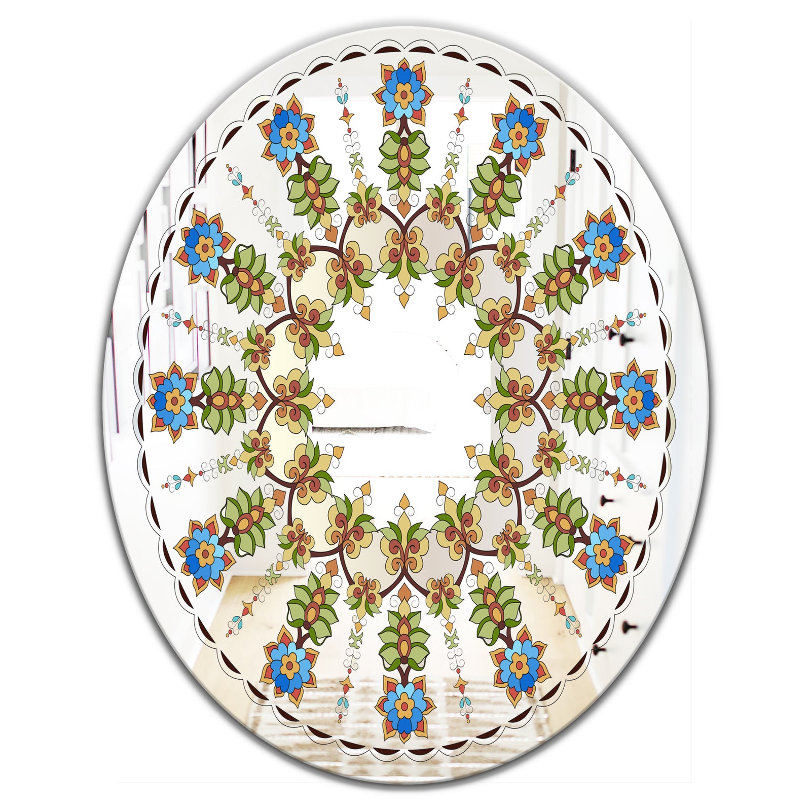 Tiny Flower Pattern - Cabin and Lodge Mirror - Oval or Round Wall Mirror
