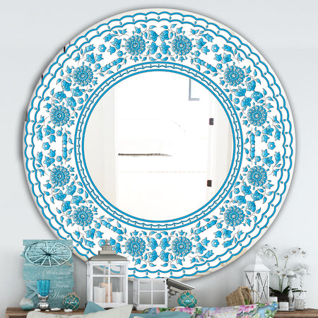 Blue Traditional Flower Pattern - Cabin and Lodge Mirror - Oval or Round Wall Mirror
