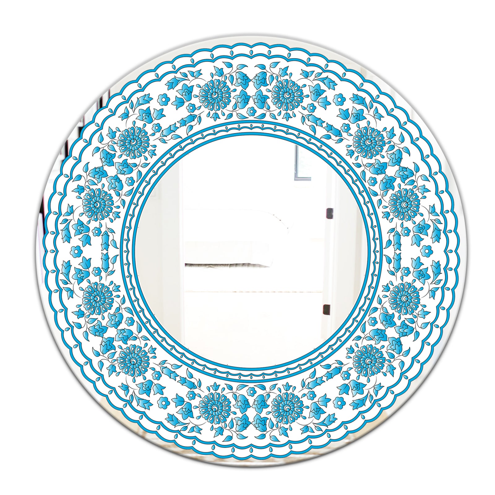 Blue Traditional Flower Pattern - Cabin and Lodge Mirror - Oval or Round Wall Mirror