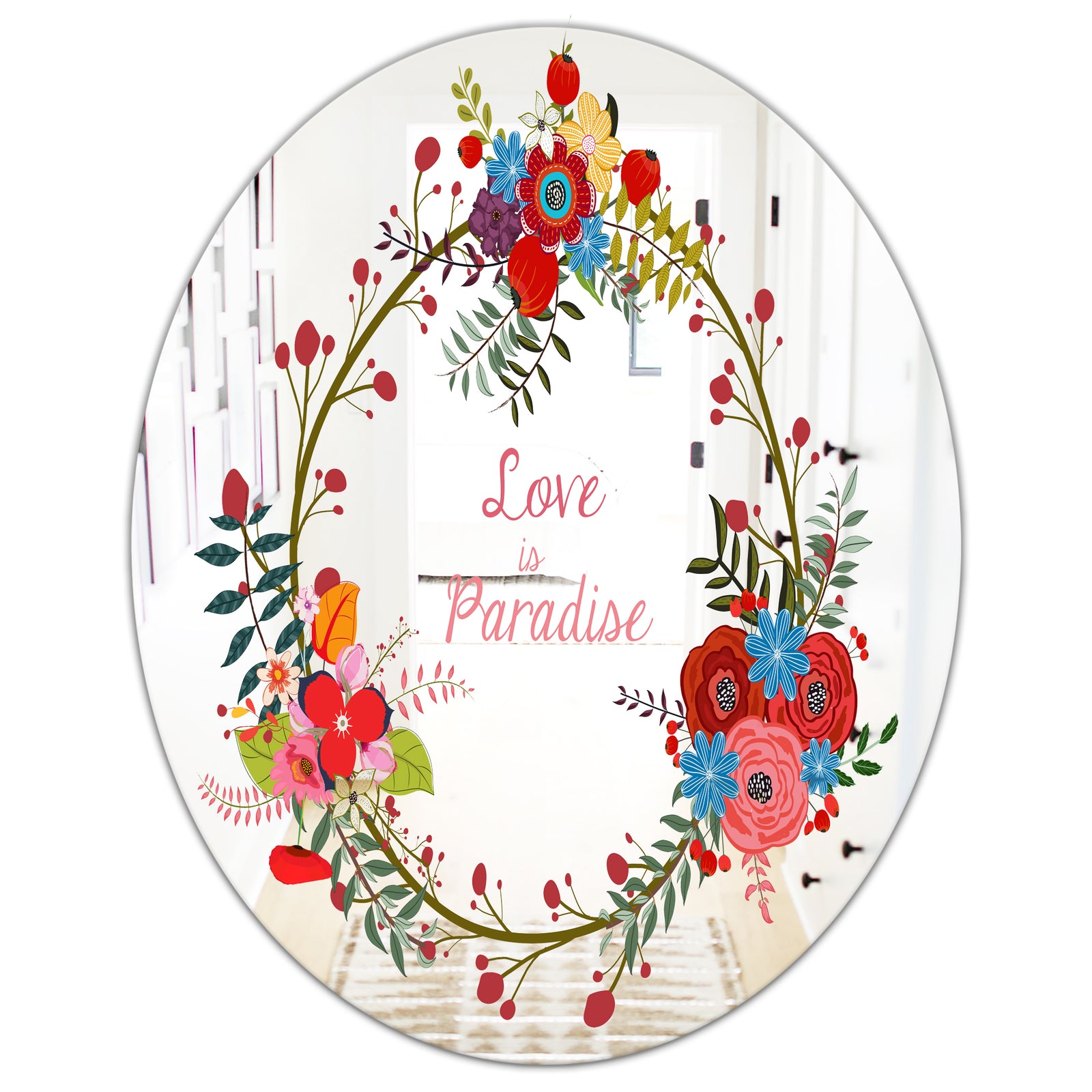 Love Is Paradise - Farmhouse Mirror - Oval or Round Vanity Mirror